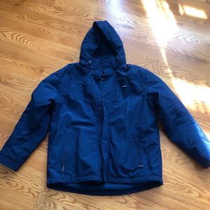 Blue men’s LAND’S END winter ski jacket; removable hood waterproof wind proof